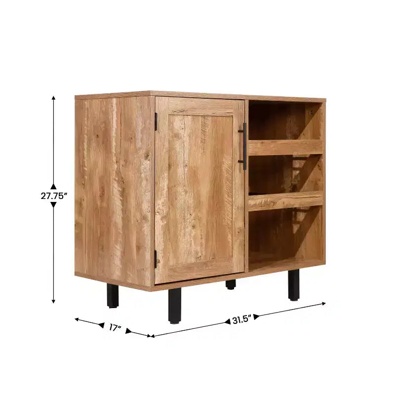 Mobile bar e credenza classici Emma and Oliver con armadietto a porta singola in stile shaker con portabicchieri sospeso e mensole aperte per bottiglie