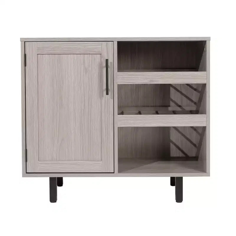 Mobile bar e credenza classici Emma and Oliver con armadietto a porta singola in stile shaker con portabicchieri sospeso e mensole aperte per bottiglie