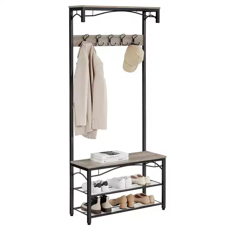 VASAGLE Scarpiera a Panca, Scaffale portaoggetti a 3 Livelli, Mobile d'Accento Industriale con Struttura in Acciaio, 32 x 80 x 178,5 cm