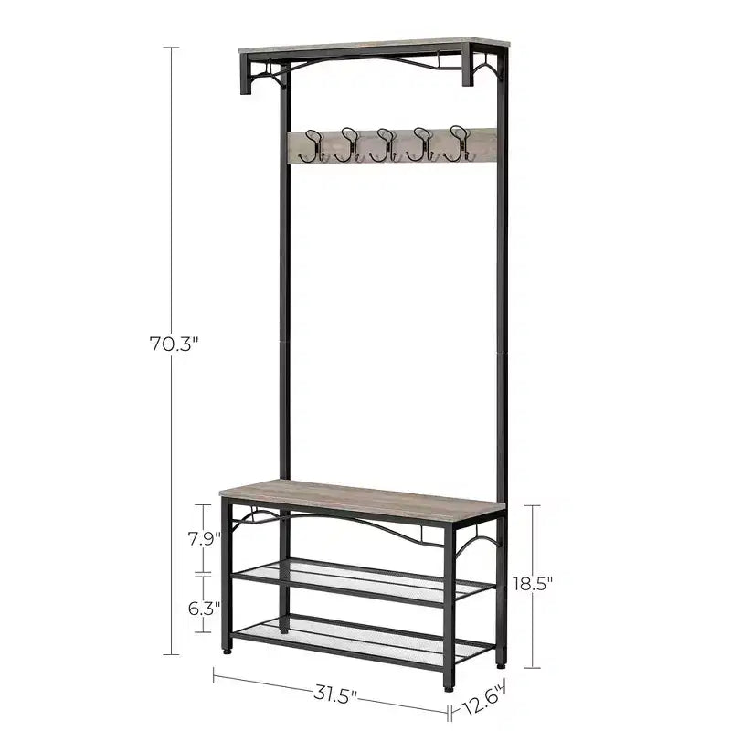 VASAGLE Scarpiera a Panca, Scaffale portaoggetti a 3 Livelli, Mobile d'Accento Industriale con Struttura in Acciaio, 32 x 80 x 178,5 cm
