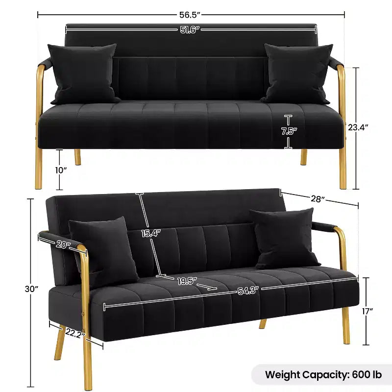 Yaheetech Divano a 2 Posti con Braccioli e 2 Cuscini, in Tessuto, per Soggiorno, Camera da Letto, Studio