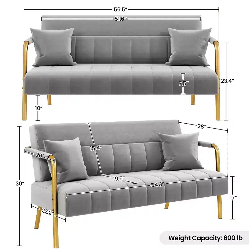 Yaheetech Divano a 2 Posti con Braccioli e 2 Cuscini, in Tessuto, per Soggiorno, Camera da Letto, Studio