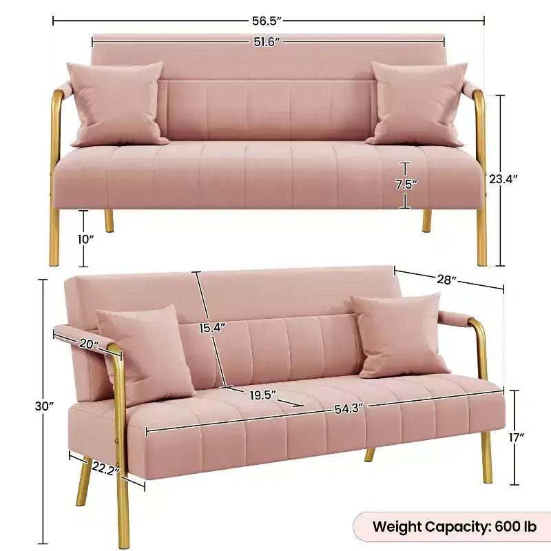 Yaheetech Divano a 2 Posti con Braccioli e 2 Cuscini, in Tessuto, per Soggiorno, Camera da Letto, Studio