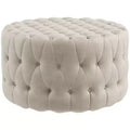 HOMCOM Tufted Ottoman, Velvet-feel Upholstered Foot Stool with Padded Seat, Round Ottoman Coffee Table for Living Room, Bedroom