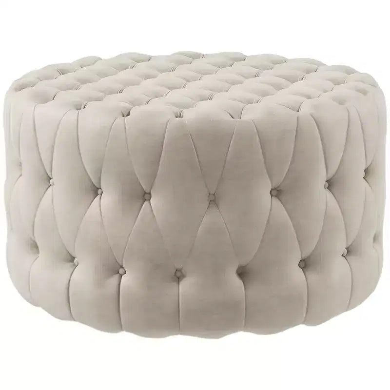 HOMCOM Pouf trapuntato, poggiapiedi rivestito in simil velluto con seduta imbottita, tavolino/pouf rotondo per soggiorno, camera da letto