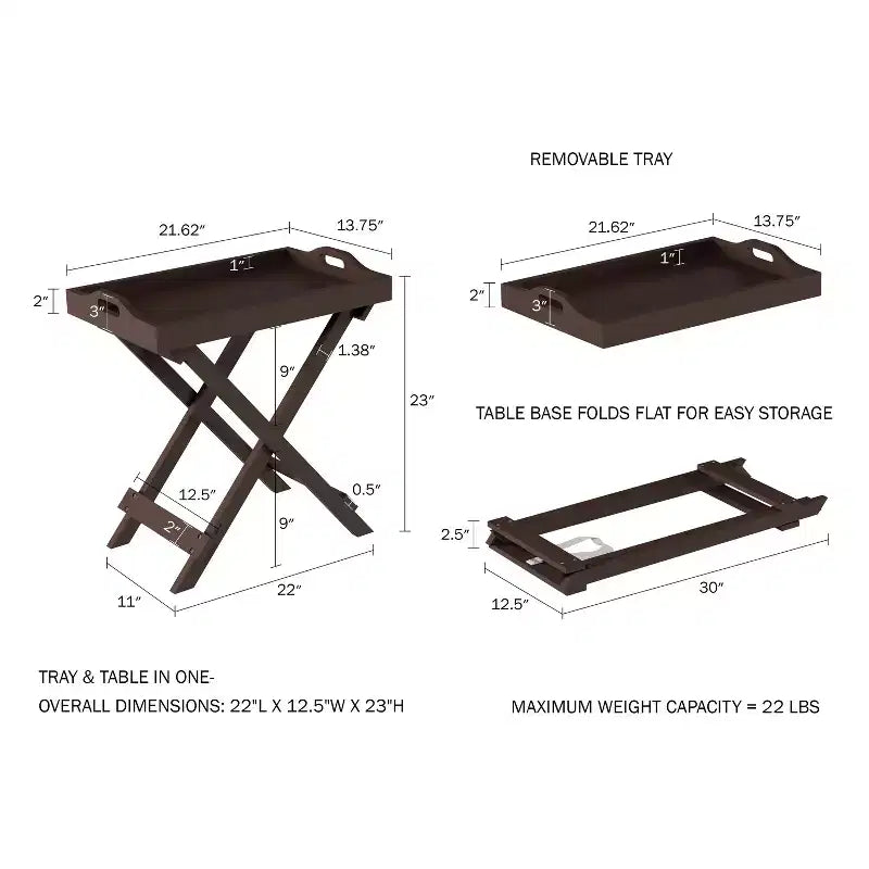Tavolino pieghevole Hasting Home - Tavolino moderno portatile in legno con vassoio superiore rimovibile