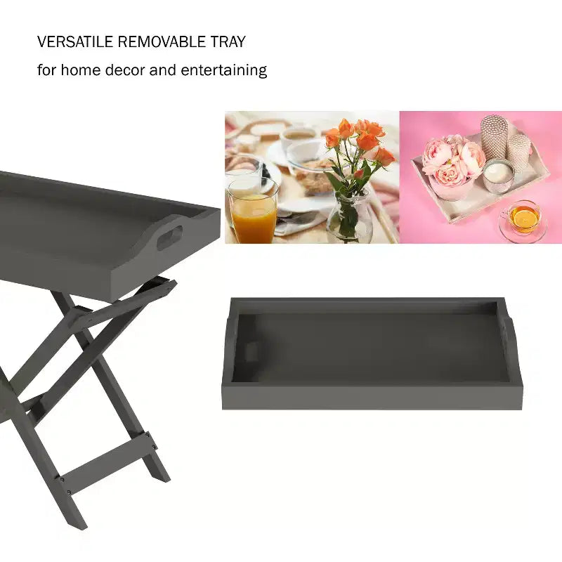 Tavolino pieghevole Hasting Home - Tavolino moderno portatile in legno con vassoio superiore rimovibile