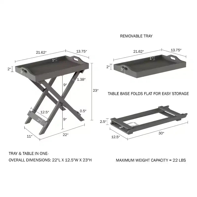 Tavolino pieghevole Hasting Home - Tavolino moderno portatile in legno con vassoio superiore rimovibile