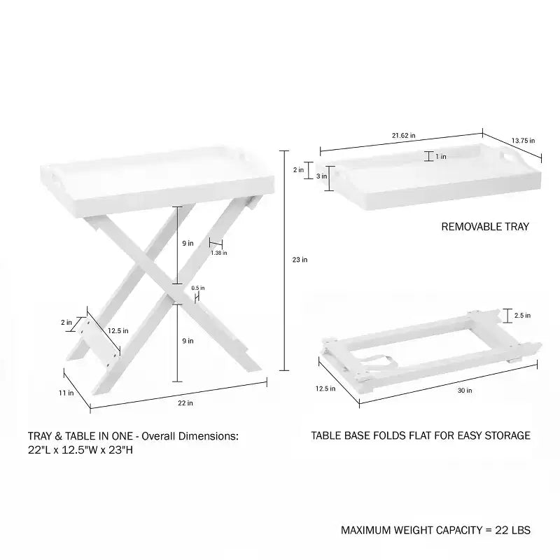 Tavolino pieghevole Hasting Home - Tavolino moderno portatile in legno con vassoio superiore rimovibile