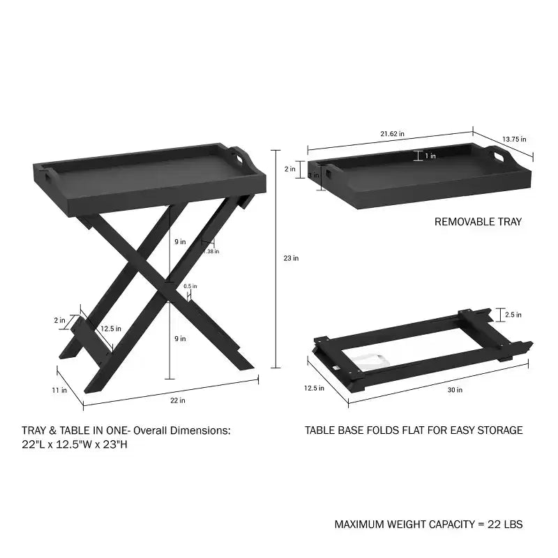 Tavolino pieghevole Hasting Home - Tavolino moderno portatile in legno con vassoio superiore rimovibile