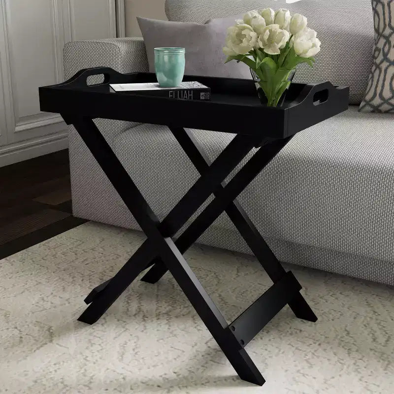 Hasting Home Folding End Table - Portable Wooden Contemporary Side Table with Removable Tray Top