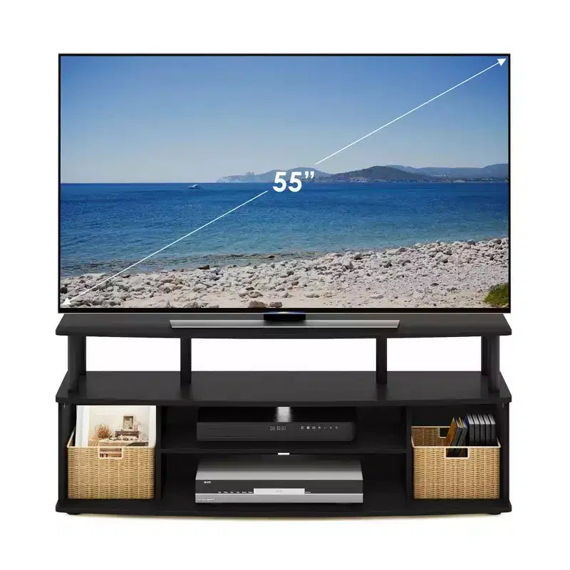 Furinno Mobile TV Moderno, Ampio Centro Intrattenimento per TV fino a 55 Pollici con Ripiani a Giorno, Legno Nero