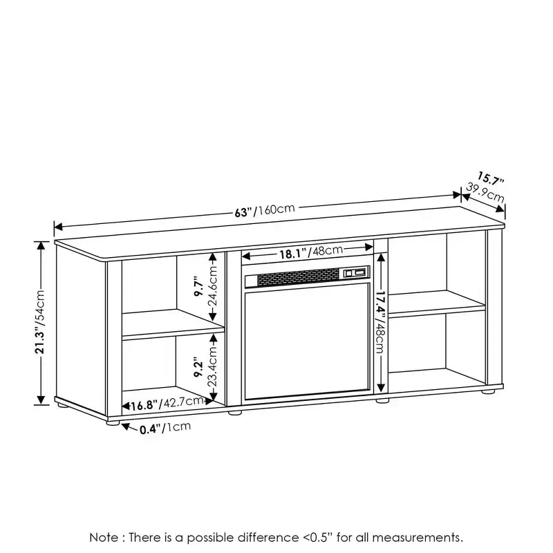 Furinno Classic Mobile TV con Camino e Console Multimediale con Camino Elettrico da 18" per TV Fino a 70", Bianco Solido