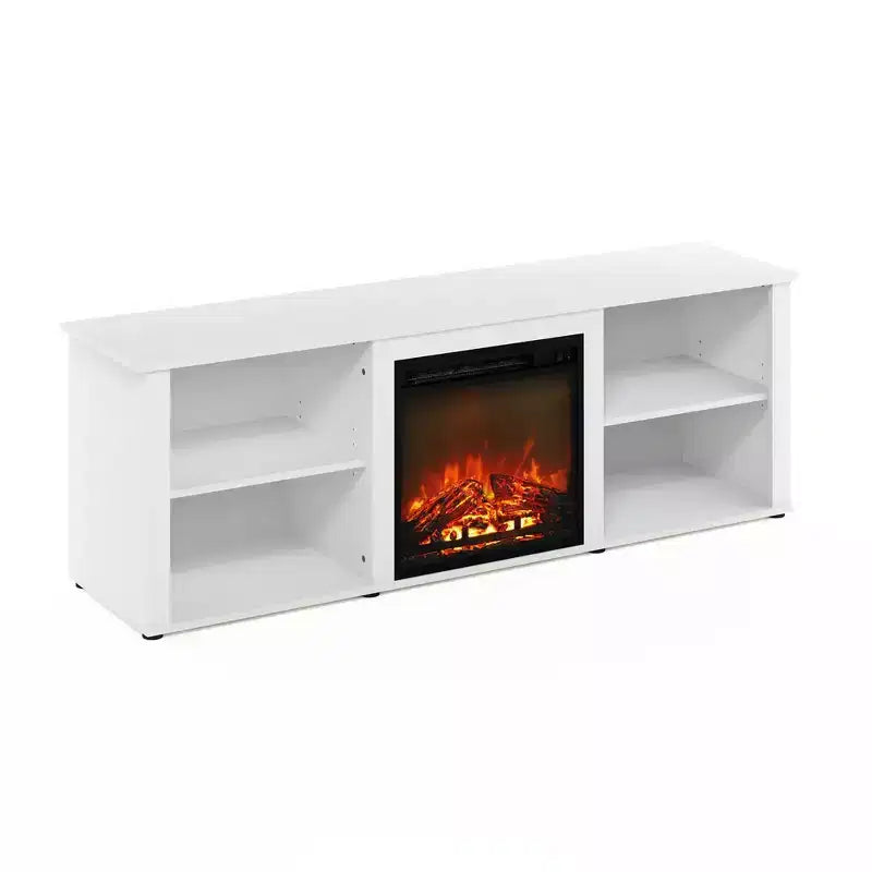Furinno Classic Mobile TV con Camino e Console Multimediale con Camino Elettrico da 18" per TV Fino a 70", Bianco Solido