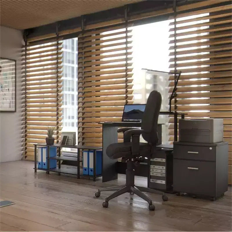 Furinno Scrivania da computer moderna, Ufficio domestico, Scrivania da studio per laptop con supporto per CPU e libreria a giorno, Americano/Nero