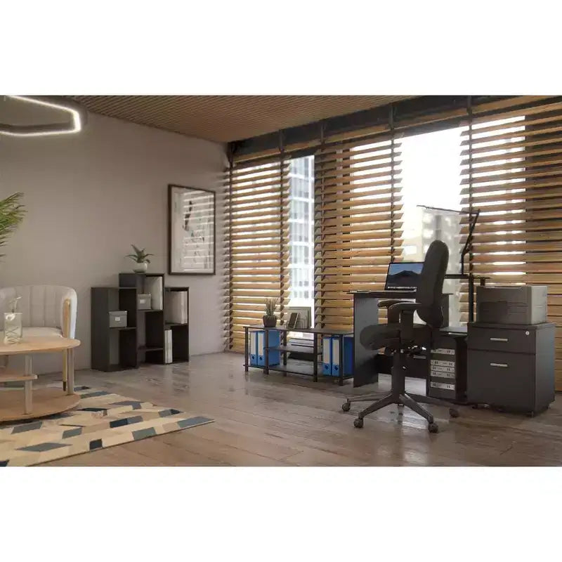 Furinno Scrivania da computer moderna, Ufficio domestico, Scrivania da studio per laptop con supporto per CPU e libreria a giorno, Americano/Nero