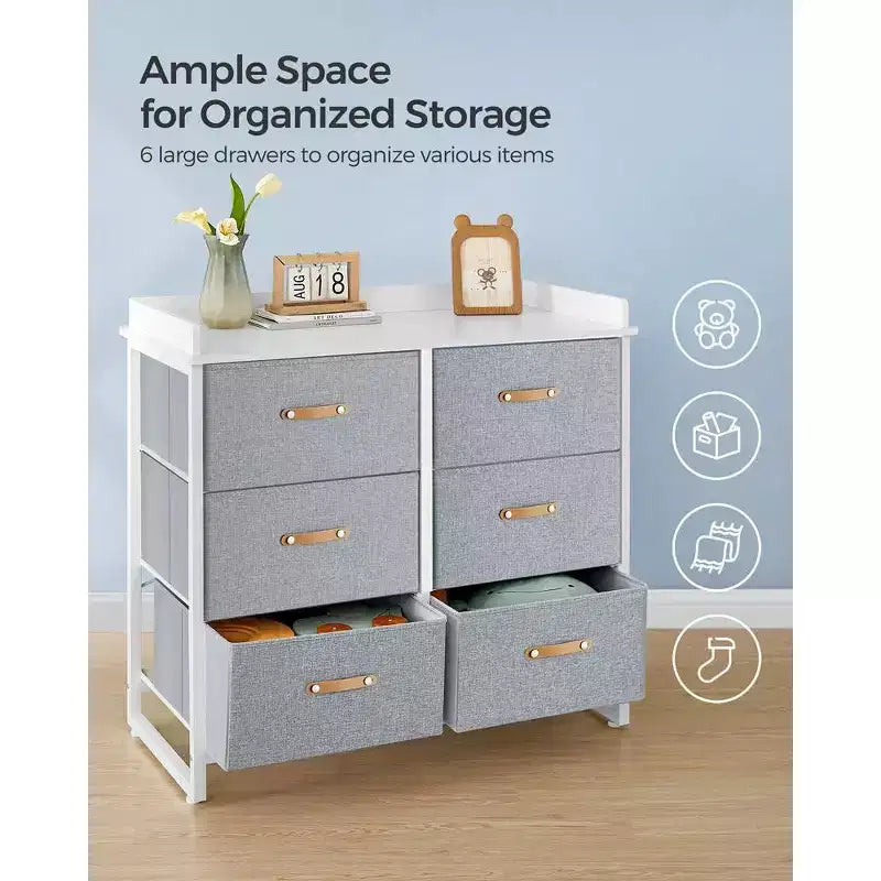 SONGMICS Comò per bambini con 6 cassetti, comò per bambini e bambine con fasciatoio impermeabile, armadio contenitore