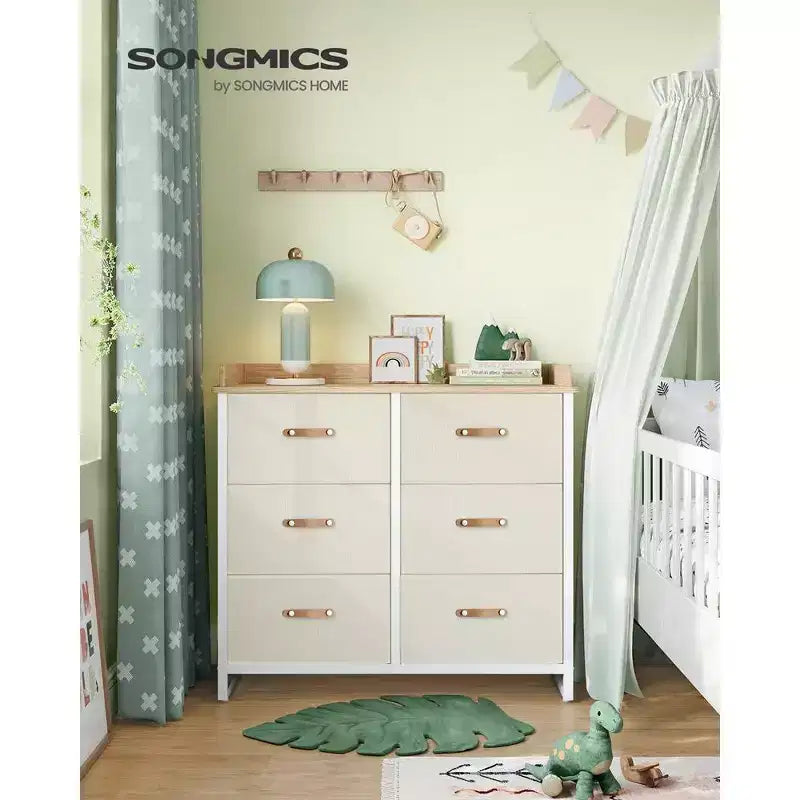 SONGMICS Comò per bambini con 6 cassetti, comò per bambini e bambine con fasciatoio impermeabile, armadio contenitore