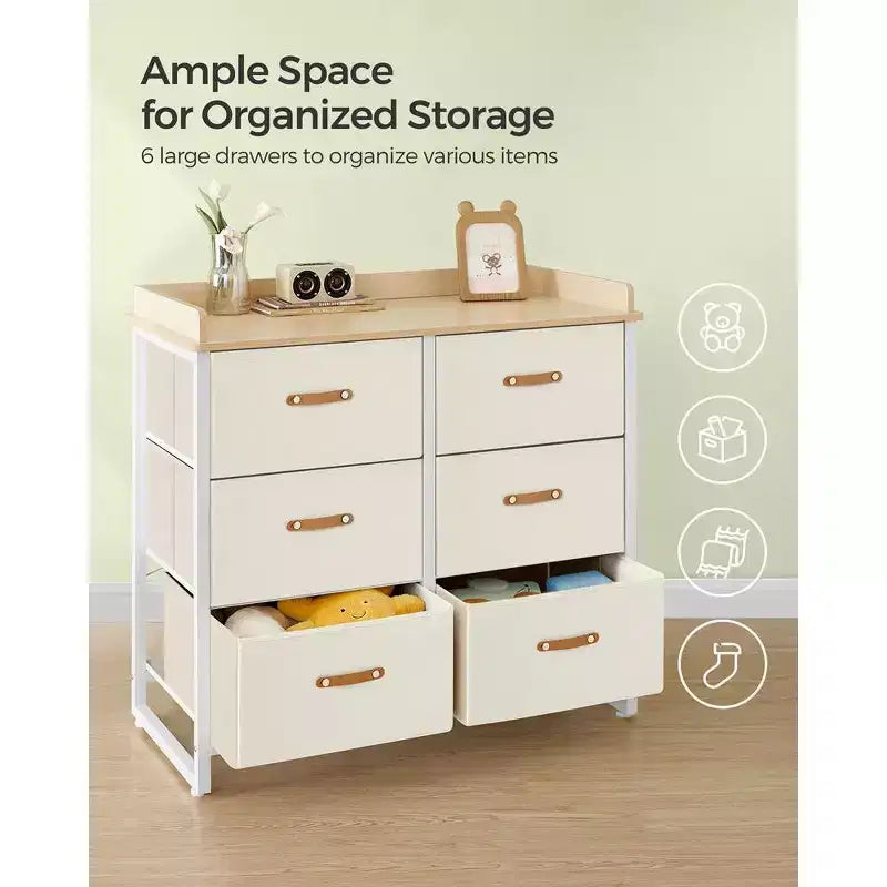 SONGMICS Comò per bambini con 6 cassetti, comò per bambini e bambine con fasciatoio impermeabile, armadio contenitore