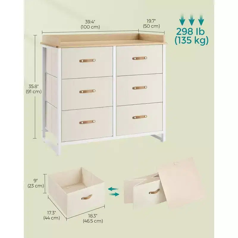 SONGMICS Comò per bambini con 6 cassetti, comò per bambini e bambine con fasciatoio impermeabile, armadio contenitore
