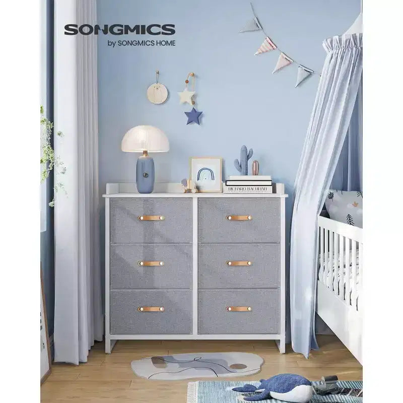 SONGMICS Comò per bambini con 6 cassetti, comò per bambini e bambine con fasciatoio impermeabile, armadio contenitore