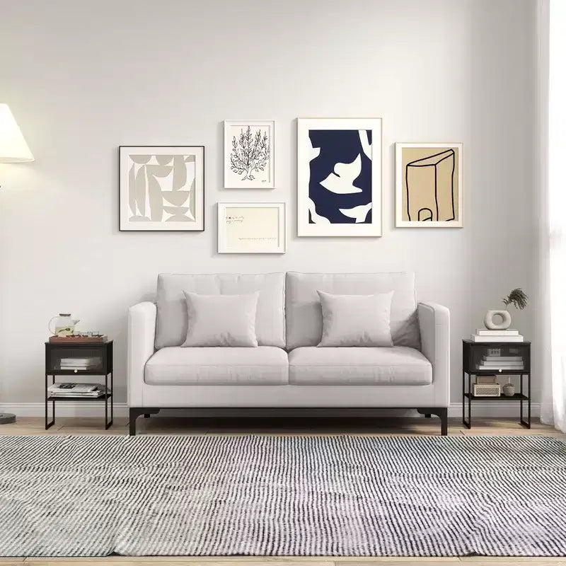 Costway Comodino da Casa 1/2 Pezzi, Tavolino Contenitore a 3 Livelli con Anta e Ripiano Aperto, Struttura in Metallo Resistente, Nero