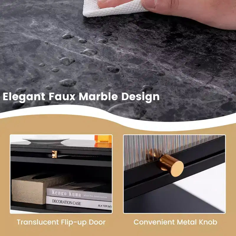 Costway Comodino da Casa 1/2 Pezzi, Tavolino Contenitore a 3 Livelli con Anta e Ripiano Aperto, Struttura in Metallo Resistente, Nero