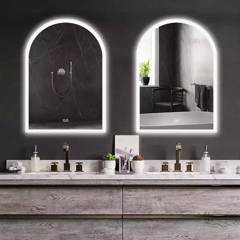 Specchio da parete a LED Dovelina con specchio da bagno a forma di arco moderno anti-appannamento