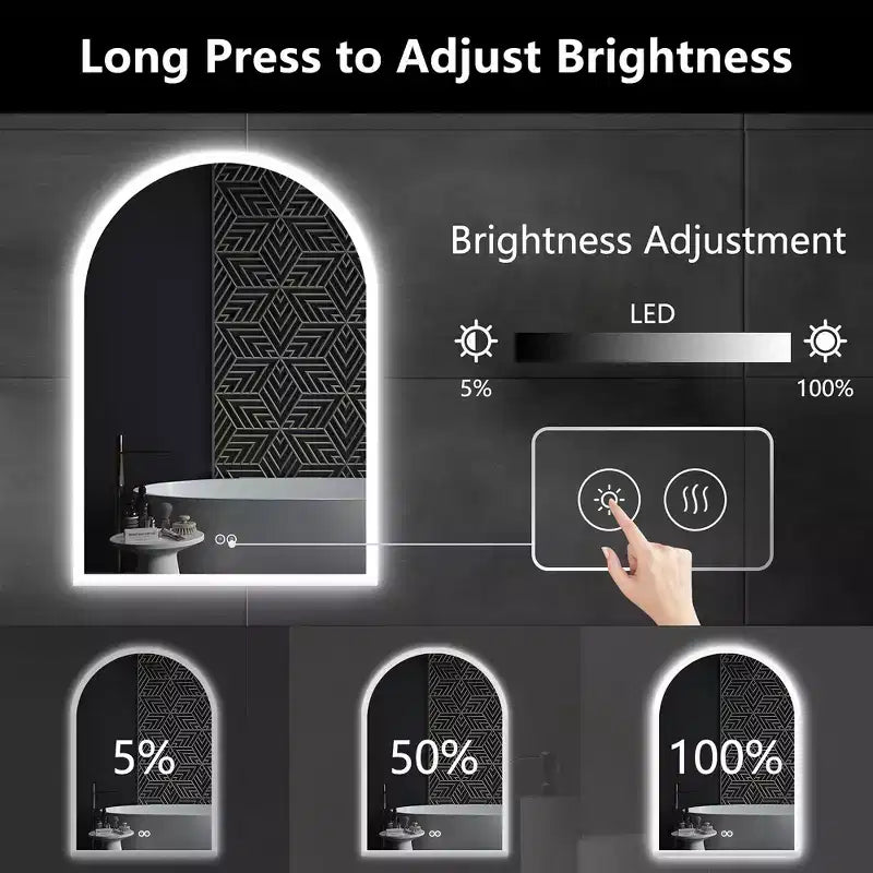 Specchio da parete a LED Dovelina con specchio da bagno a forma di arco moderno anti-appannamento