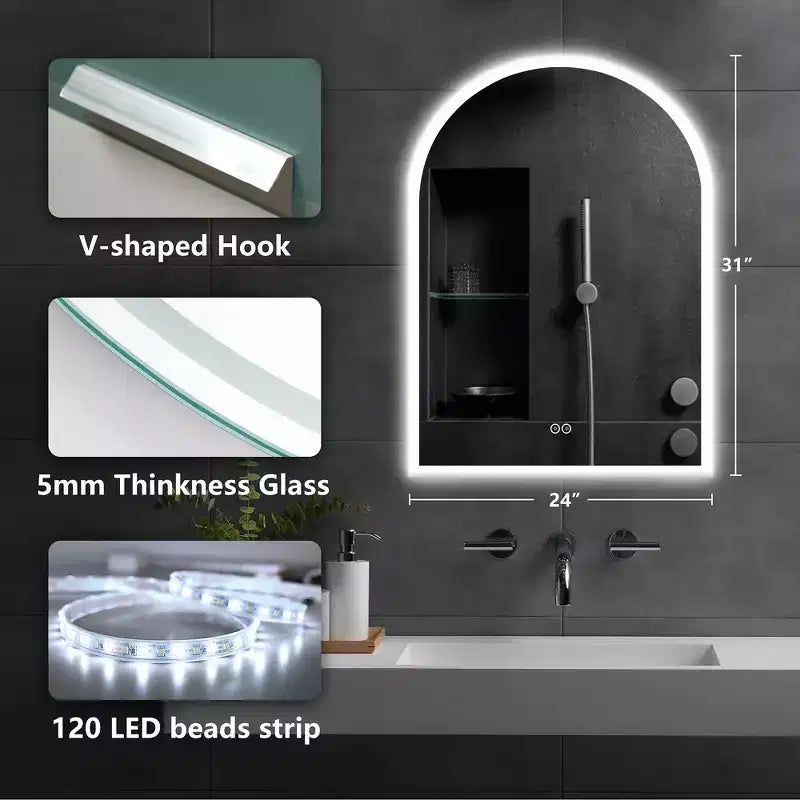 Specchio da parete a LED Dovelina con specchio da bagno a forma di arco moderno anti-appannamento