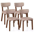 Costway Upholstered Dining Chairs Set of 4 with Solid Rubber Wood Frame, Curved Backrest Brown/Grey