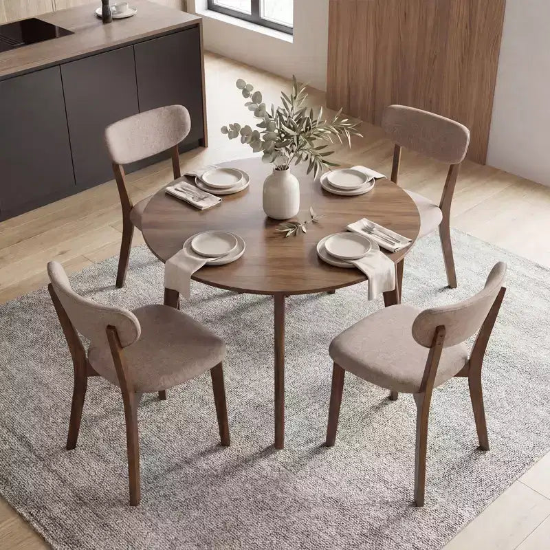 Costway Sedie da Pranzo Imbottite Set da 4 con Solida Struttura in Legno di Gomma, Schienale Curvo Marrone/Grigio