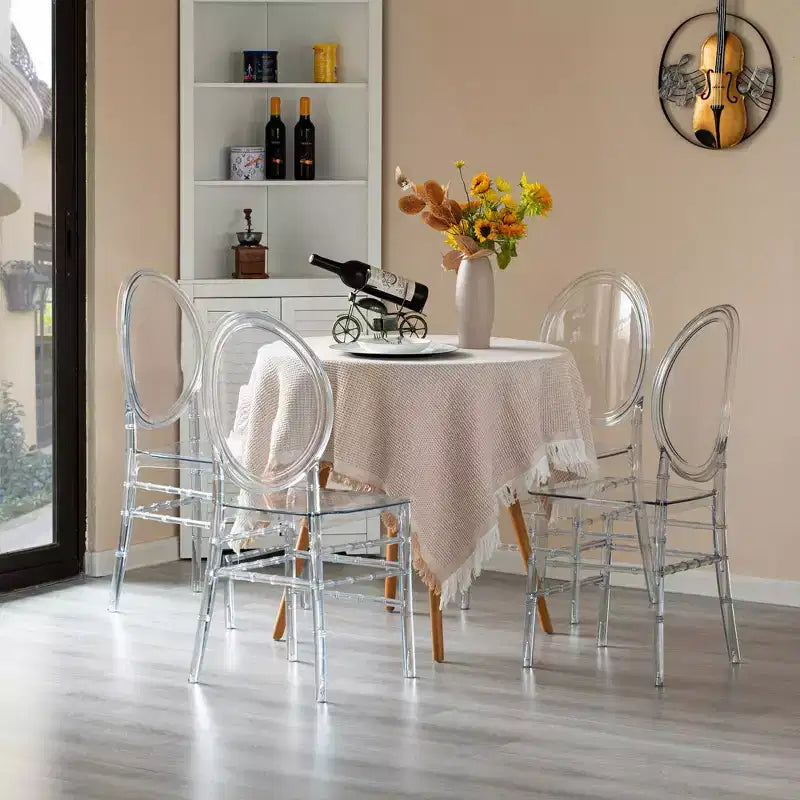 Sedia Fabulaxe moderna in acrilico effetto cristallo, sedia da pranzo Florence, seduta trasparente impilabile per eventi e matrimoni