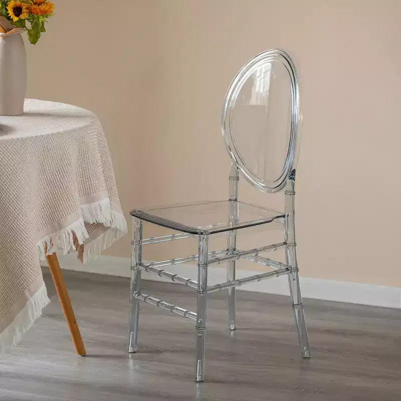Sedia Fabulaxe moderna in acrilico effetto cristallo, sedia da pranzo Florence, seduta trasparente impilabile per eventi e matrimoni