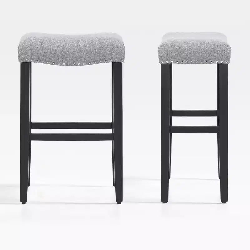 WestinTrends 29 Upholstered Saddle Seat Bar Stool (Set of 2), Black/Gray