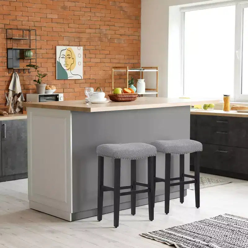WestinTrends Sgabello da bar con sedile imbottito a sella da 29 pollici (set da 2), nero/grigio