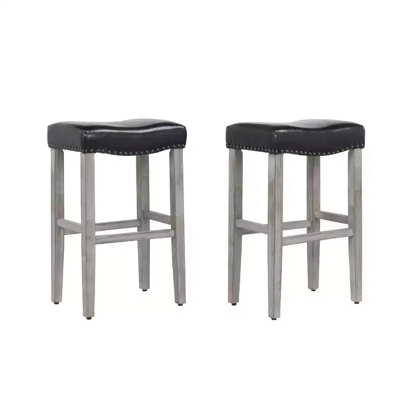 WestinTrends 29 Upholstered Saddle Seat Bar Stool (Set of 2), Antique Gray/Black