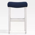 WestinTrends 29 Upholstered Backless Saddle Seat Bar Stool, Antique White/Navy Blue