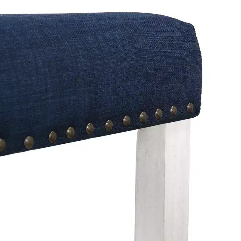WestinTrends Sgabello da bar con sedile a sella senza schienale, 29 pollici, bianco anticato/blu navy