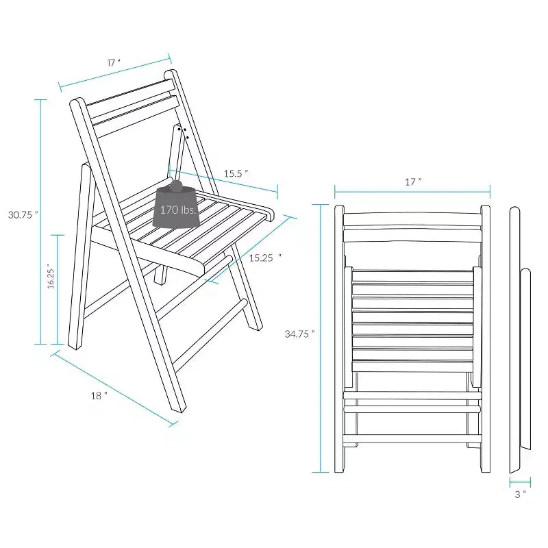 Set 2 sedie pieghevoli classiche in legno massello - Flora Home