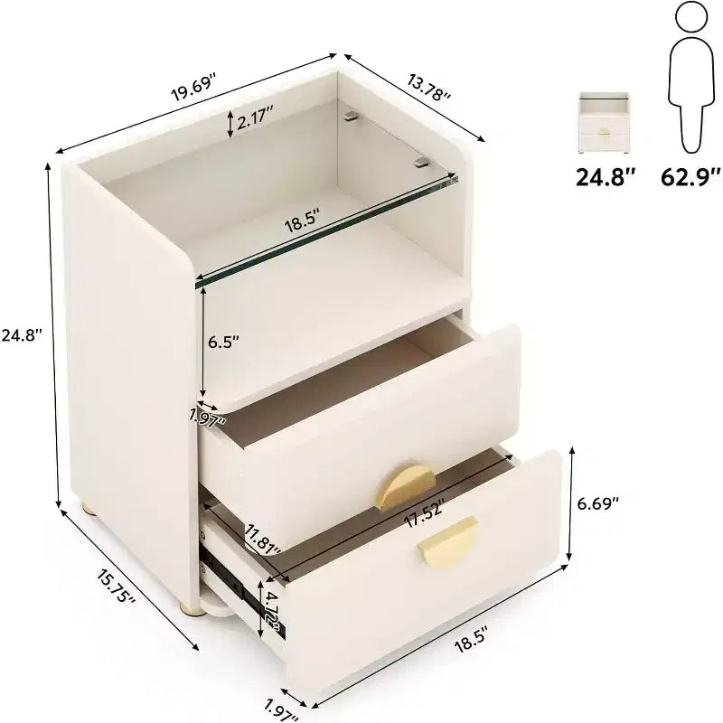 Comodino moderno a 2 cassetti