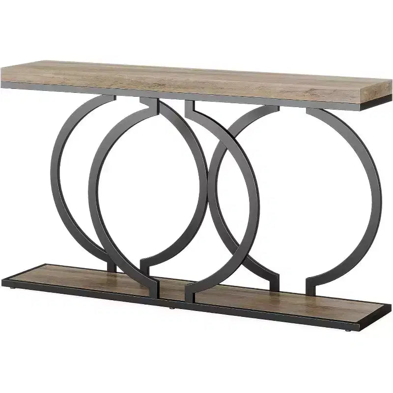 Tribesigns 55 inch Wood Console Table, Narrow Entryway Table with Geometric Metal Frame for Living Room Entrance