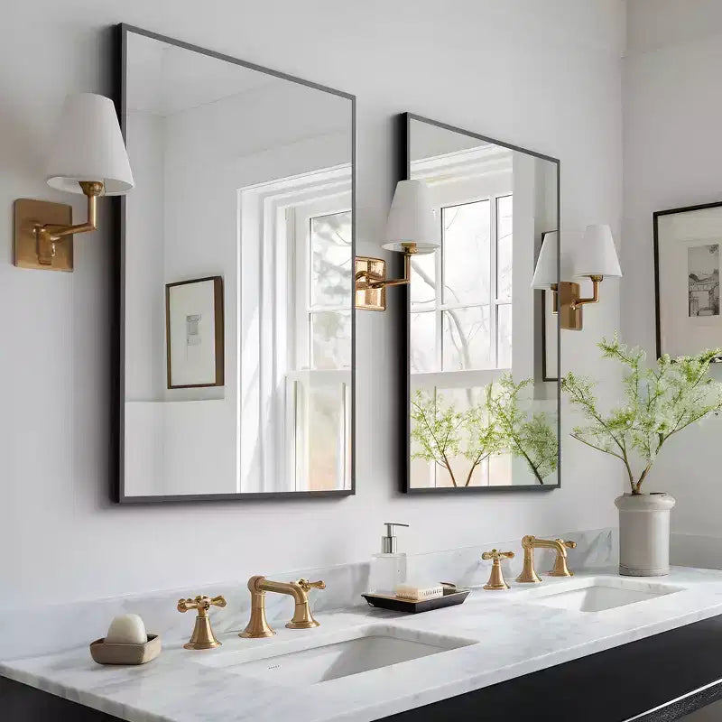 Specchio decorativo da parete rettangolare moderno Dovelina con cornice in metallo - 38x24, Nero