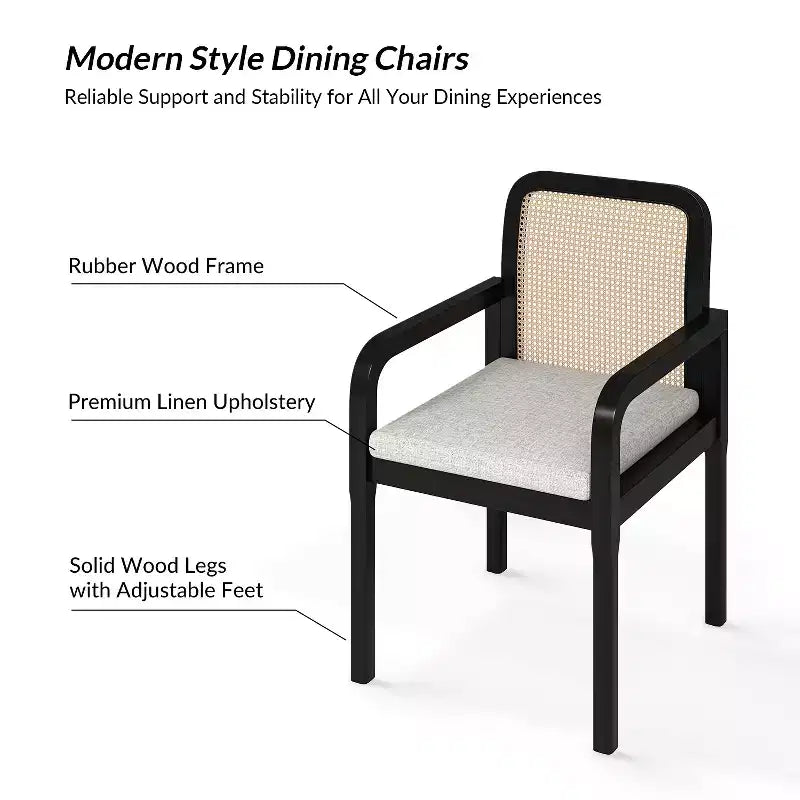 Sedia da pranzo Hieromymus Modern Ratten con cuscino rimovibile|HULALA HOME