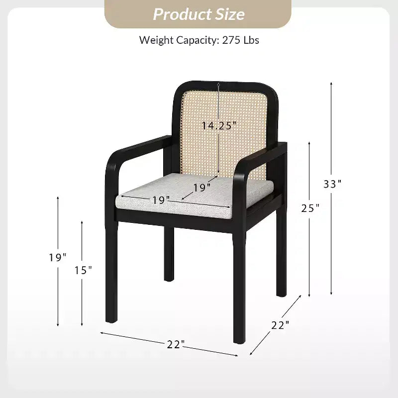 Sedia da pranzo Hieromymus Modern Ratten con cuscino rimovibile|HULALA HOME