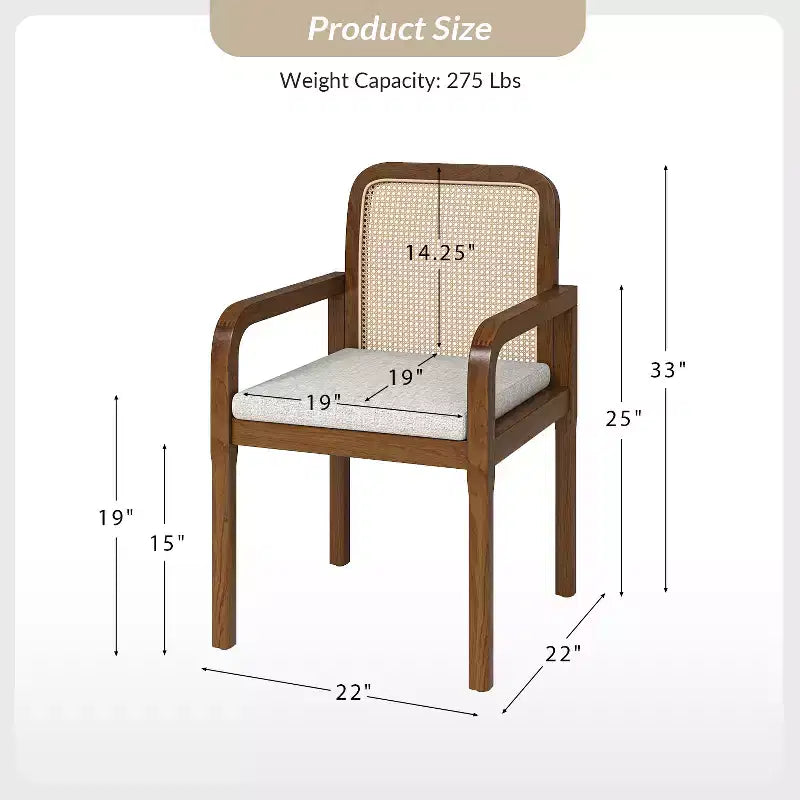 Sedia da pranzo Hieromymus Modern Ratten con cuscino rimovibile|HULALA HOME
