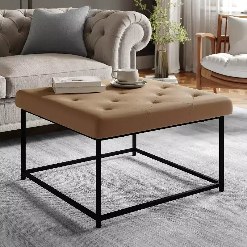 Flash Furniture Ashton Pouf Ottomano Quadrato 30 Imbottito Trapuntato con Telaio in Metallo