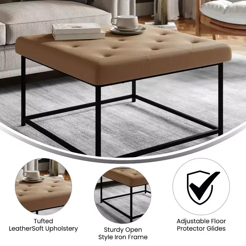 Flash Furniture Ashton Pouf Ottomano Quadrato 30 Imbottito Trapuntato con Telaio in Metallo
