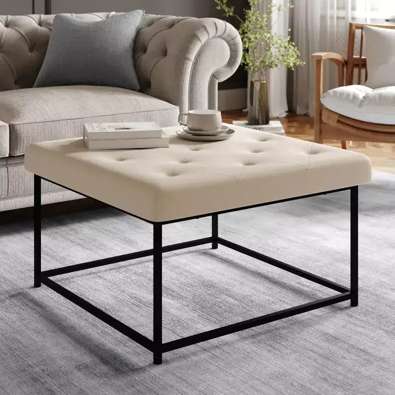 Flash Furniture Ashton Pouf Ottomano Quadrato 30 Imbottito Trapuntato con Telaio in Metallo