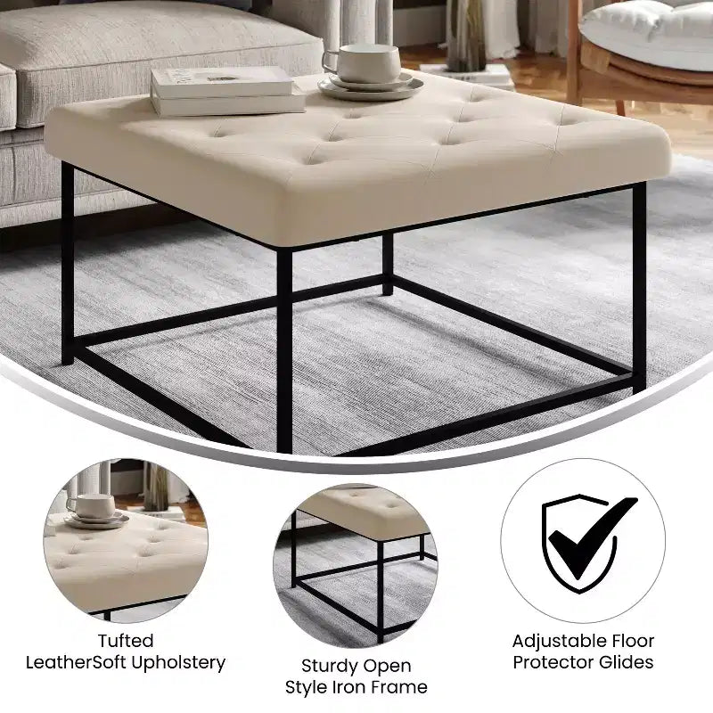 Flash Furniture Ashton Pouf Ottomano Quadrato 30 Imbottito Trapuntato con Telaio in Metallo